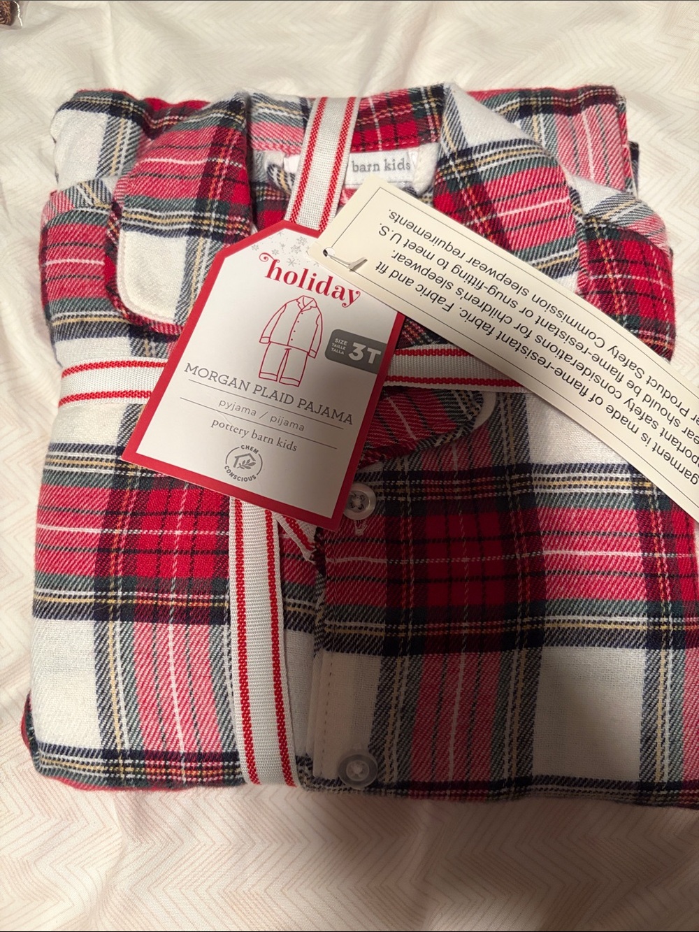 Pottery Barn Kids Plaid Pajama Set - Red, White & Navy - 3T